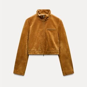 ZARA CROP 100% LEATHER CARDIGAN 4341/751 JACKET COAT SMALL SUEDE BROWN TAN